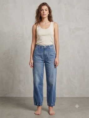 Risen Jeans High Rise Barrel Utility Denim Jogger 13x31
